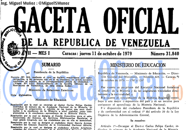 Gaceta Oficial 31840 del 11 Octubre 1979