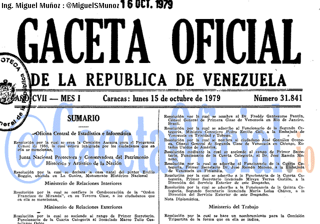 Gaceta Oficial 31841 del 15 Octubre 1979