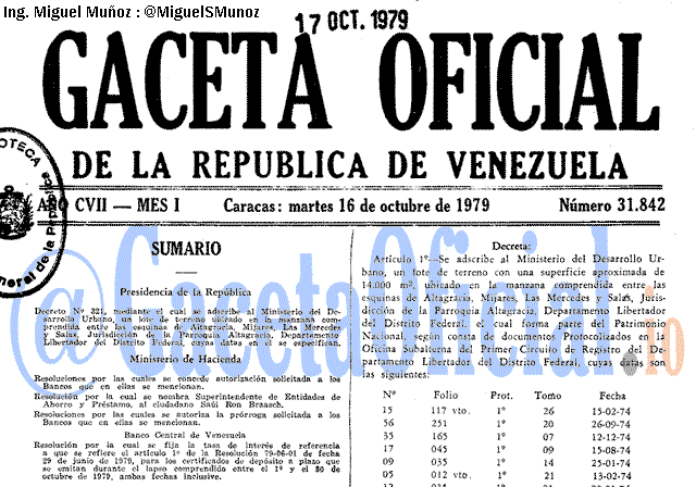 Gaceta Oficial 31842 del 16 Octubre 1979