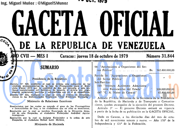 Gaceta Oficial 31844 del 18 Octubre 1979