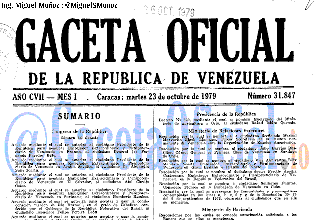 Gaceta Oficial 31847 del 23 Octubre 1979