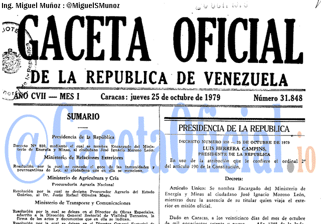 Gaceta Oficial 31848 del 25 Octubre 1979