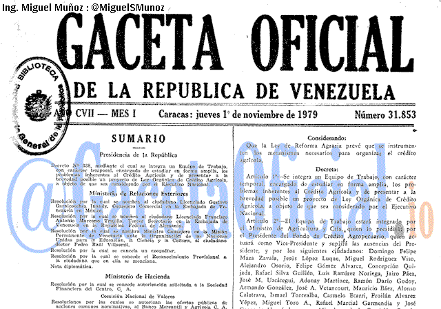 Gaceta Oficial 31853 del 1 Noviembre 1979