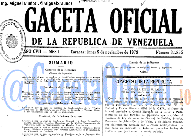 Gaceta Oficial 31855 del 5 Noviembre 1979