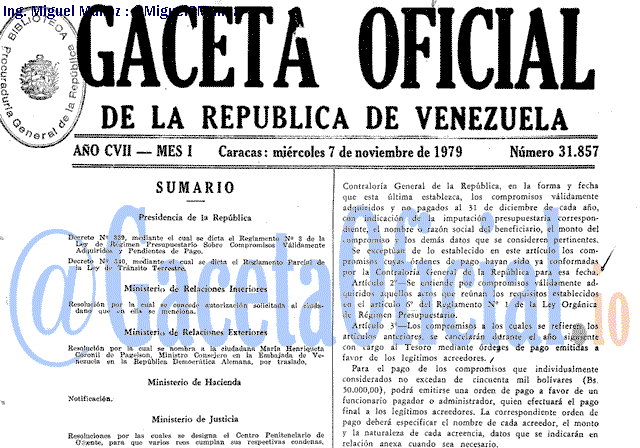 Gaceta Oficial 31857 del 7 Noviembre 1979