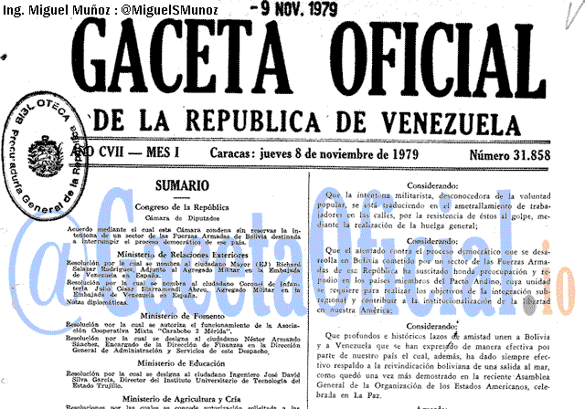 Gaceta Oficial 31858 del 8 Noviembre 1979
