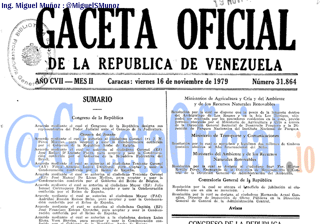 Gaceta Oficial 31864 del 16 Noviembre 1979