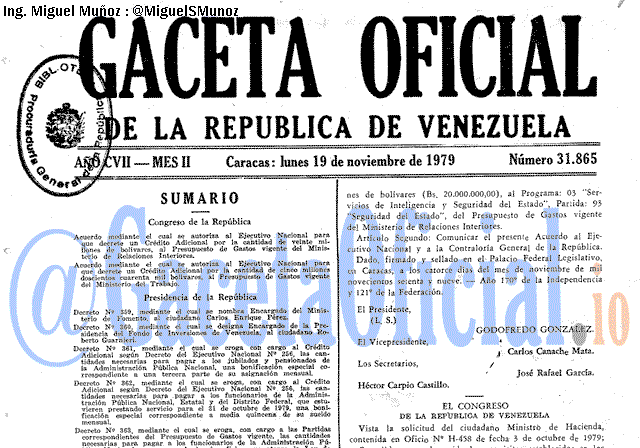 Gaceta Oficial 31865 del 19 Noviembre 1979