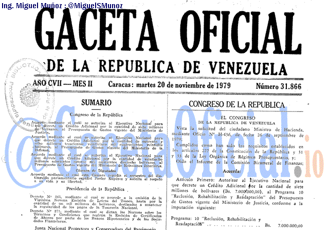 Gaceta Oficial 31866 del 20 Noviembre 1979
