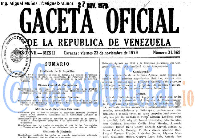 Gaceta Oficial 31869 del 23 Noviembre 1979