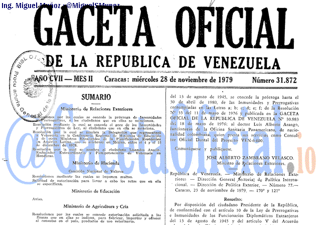Gaceta Oficial 31872 del 28 Noviembre 1979