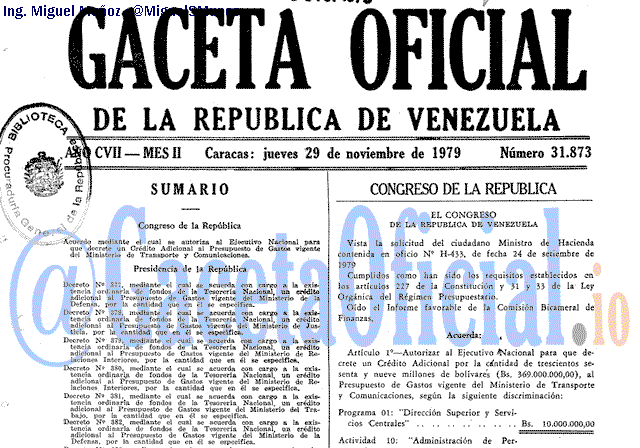 Gaceta Oficial 31873 del 29 Noviembre 1979