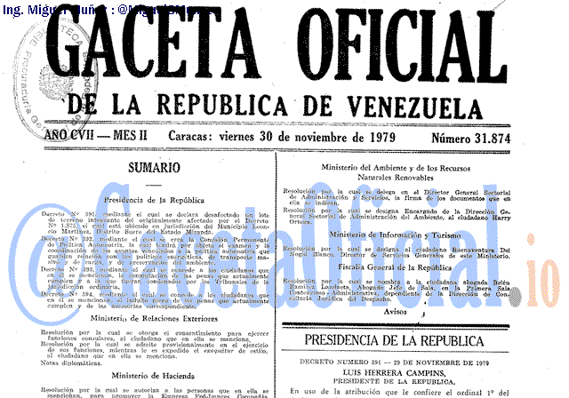 Gaceta Oficial 31874 del 30 Noviembre 1979