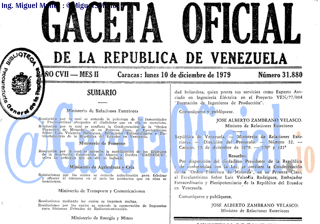 Gaceta Oficial 31880 del 10 Diciembre 1979