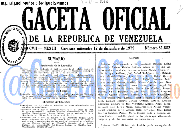 Gaceta Oficial 31882 del 12 Diciembre 1979
