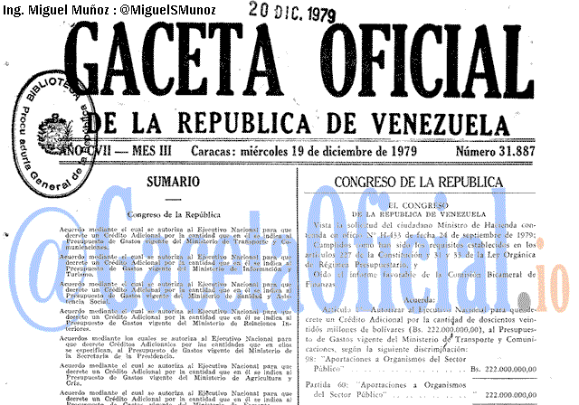 Gaceta Oficial 31887 del 19 Diciembre 1979
