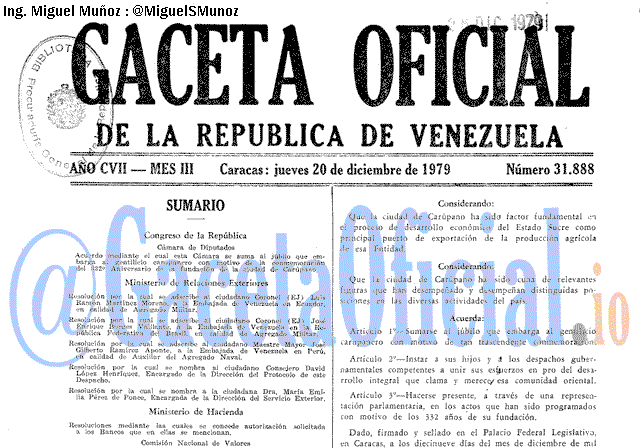 Gaceta Oficial 31888 del 20 Diciembre 1979