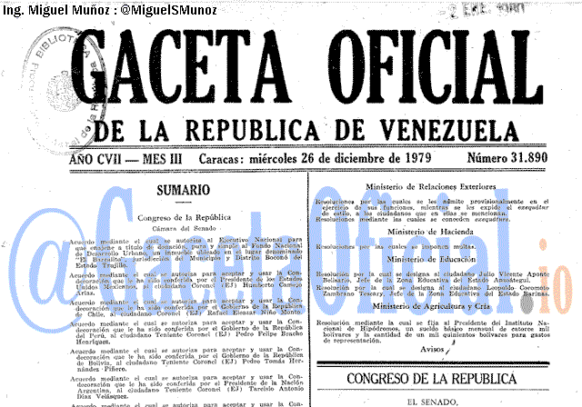 Gaceta Oficial 31890 del 26 Diciembre 1979