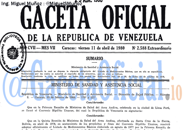 Gaceta Oficial 2588 del 11 Abril 1980
