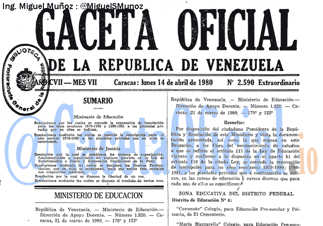 Gaceta Oficial 2590 del 14 Abril 1980