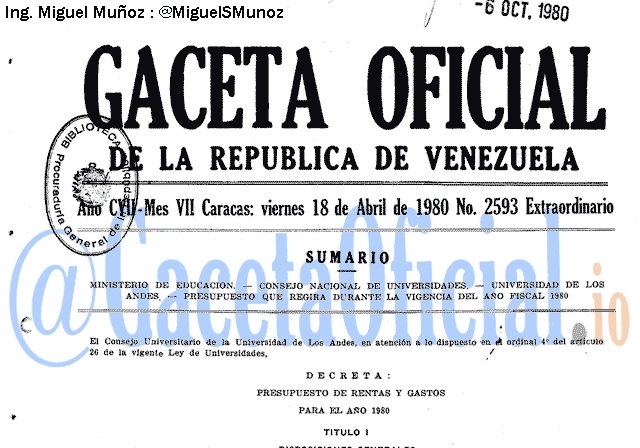 Gaceta Oficial 2593 del 18 Abril 1980