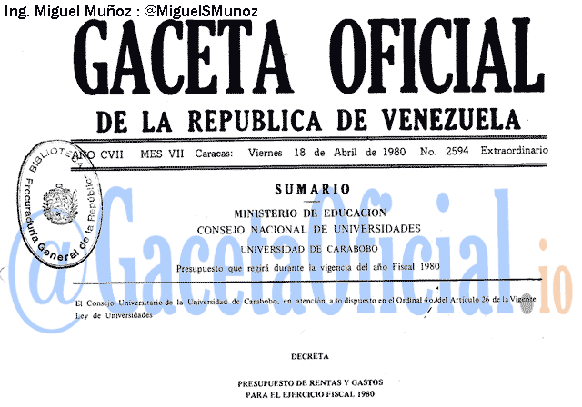 Gaceta Oficial 2594 del 18 Abril 1980