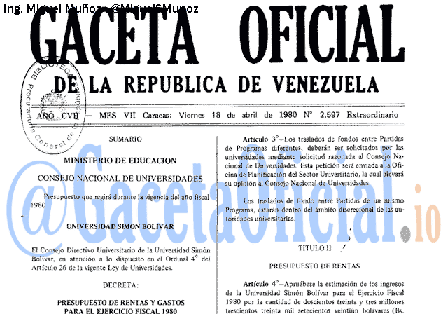 Gaceta Oficial 2597 del 18 Abril 1980