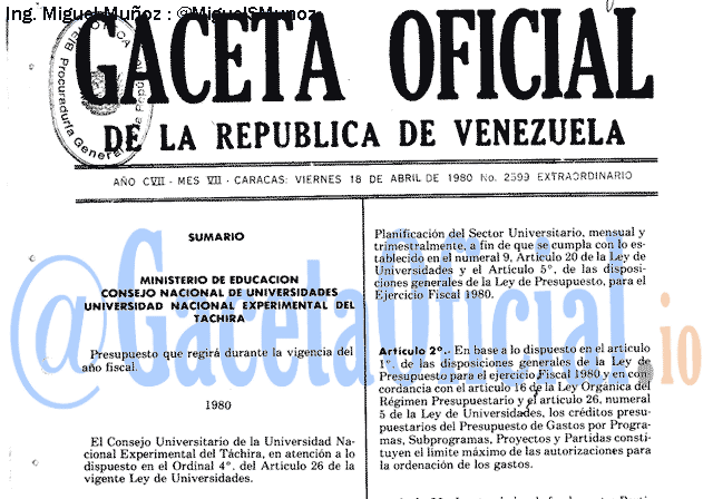 Gaceta Oficial 2599 del 18 Abril 1980