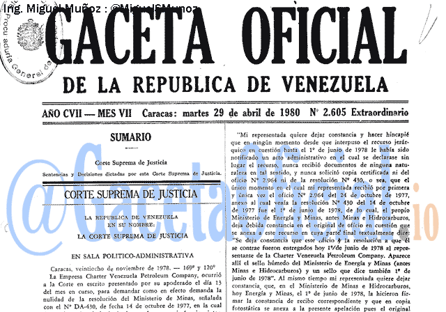 Gaceta Oficial 2605 del 29 Abril 1980