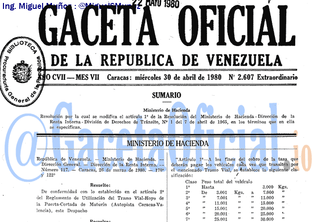 Gaceta Oficial 2607 del 30 Abril 1980