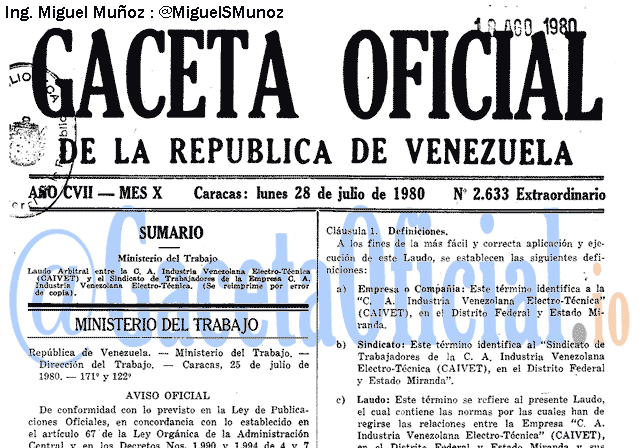 Gaceta Oficial 2633 del 28 Julio 1980