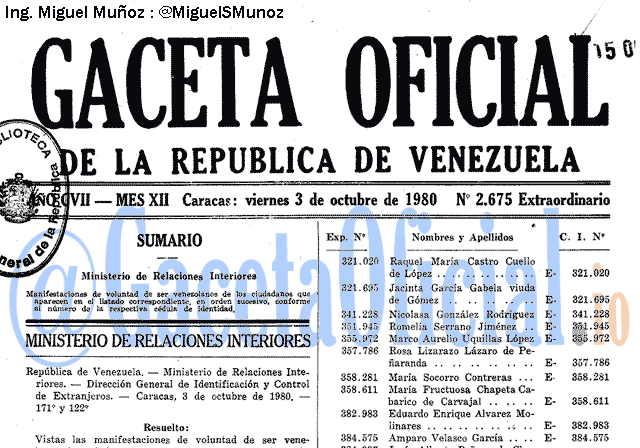 Gaceta Oficial 2675 del 3 Octubre 1980
