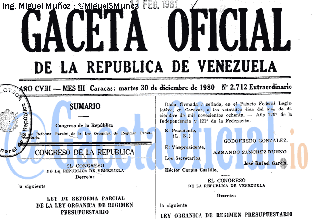 Gaceta Oficial 2712 del 30 Diciembre 1980