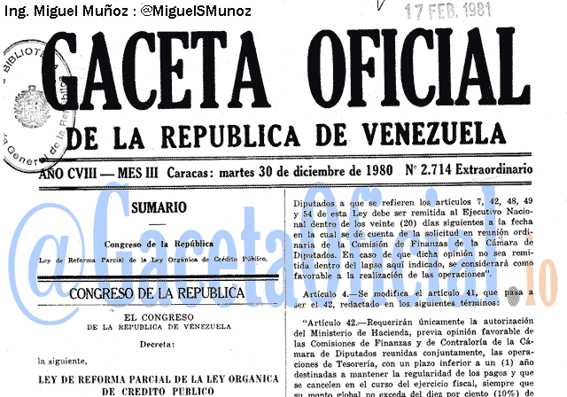 Gaceta Oficial 2714 del 30 Diciembre 1980