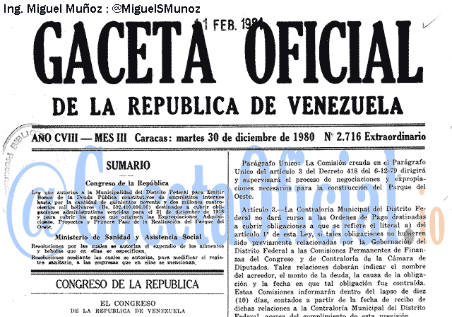 Gaceta Oficial 2716 del 30 Diciembre 1980
