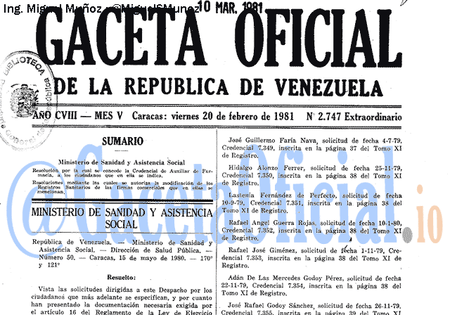 Gaceta Oficial 2747 del 20 Febrero 1981