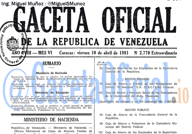 Gaceta Oficial 2770 del 10 Abril 1981