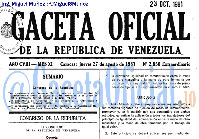 Gaceta Oficial 2850 del 27 Agosto 1981