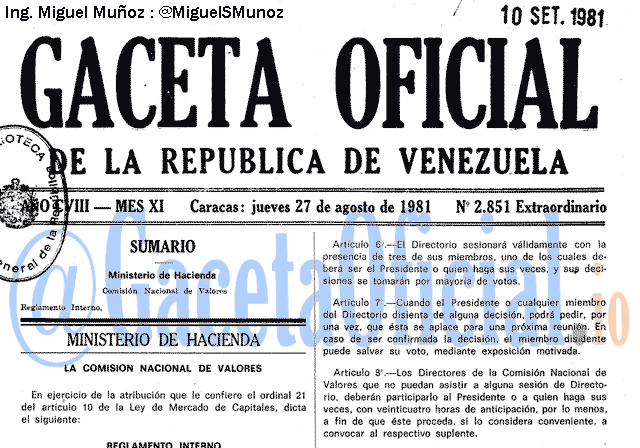 Gaceta Oficial 2851 del 27 Agosto 1981