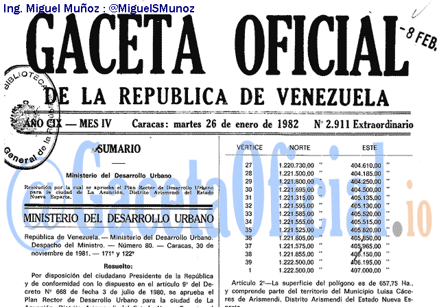 Gaceta Oficial 2911 del 26 Enero 1982