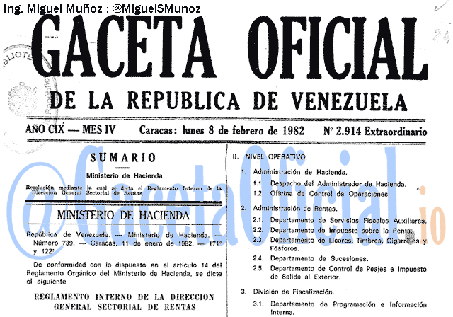 Gaceta Oficial 2914 del 8 Febrero 1982