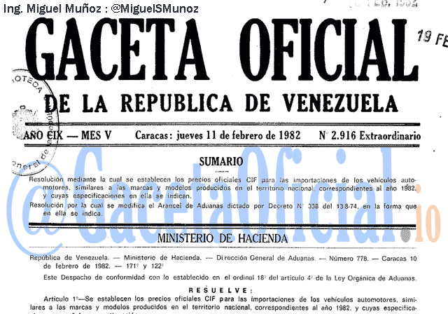 Gaceta Oficial 2916 del 11 Febrero 1982