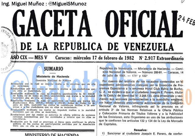 Gaceta Oficial 2917 del 17 Febrero 1982