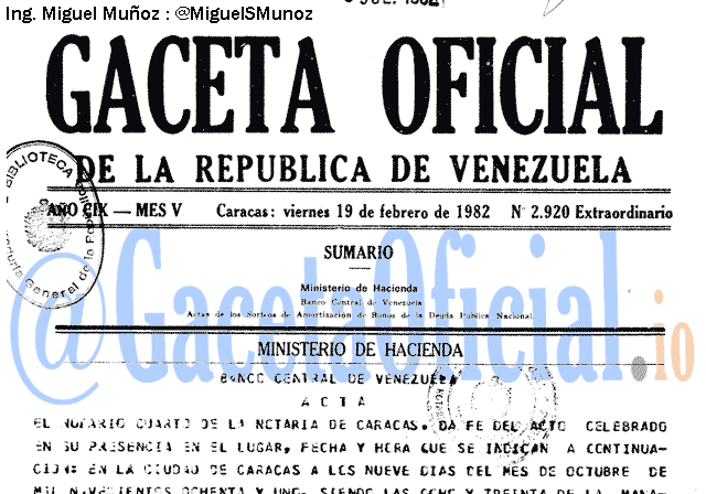 Gaceta Oficial 2920 del 19 Febrero 1982