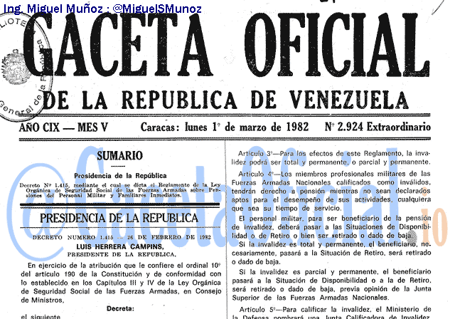 Gaceta Oficial 2924 del 1 Marzo 1982