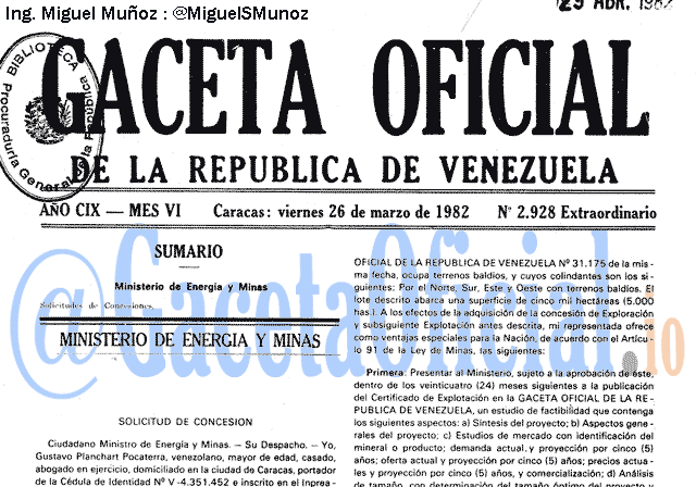 Gaceta Oficial 2928 del 26 Marzo 1982