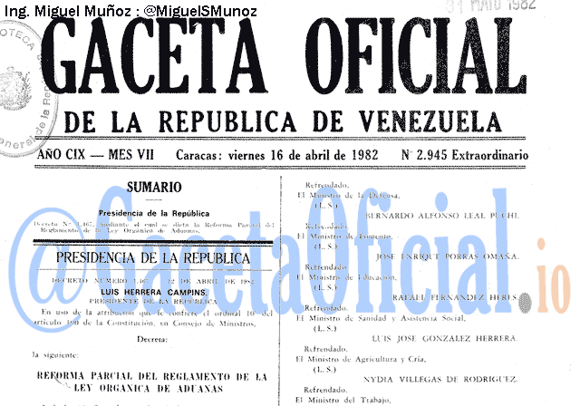 Gaceta Oficial 2945 del 16 Abril 1982