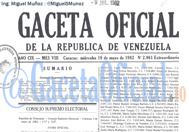 Gaceta Oficial 2961 del 19 Mayo 1982