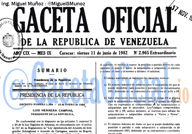 Gaceta Oficial 2965 del 11 Junio 1982