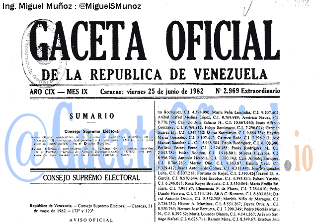 Gaceta Oficial 2969 del 25 Junio 1982